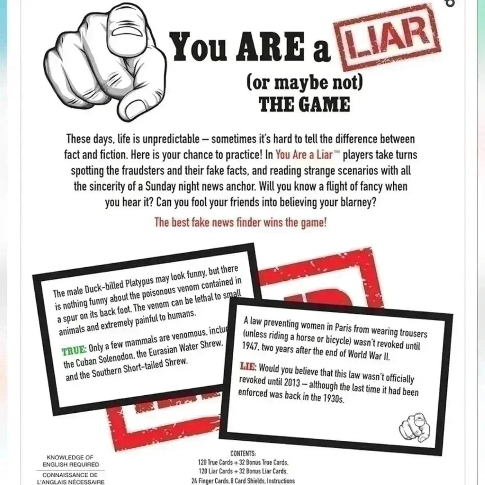 Outset Media You are A Liar Fact Or Fiction Guessing Party Card Game NWOT